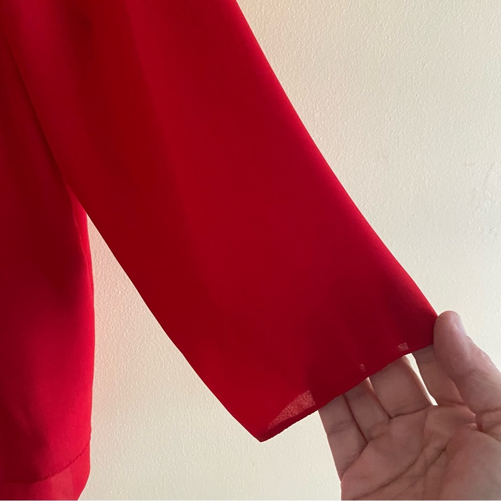 Joseph Ribkoff Red Tie Front Blouse Size 8 Chiffon V Neck 3/4 Sleeve Office - Picture 6 of 15
